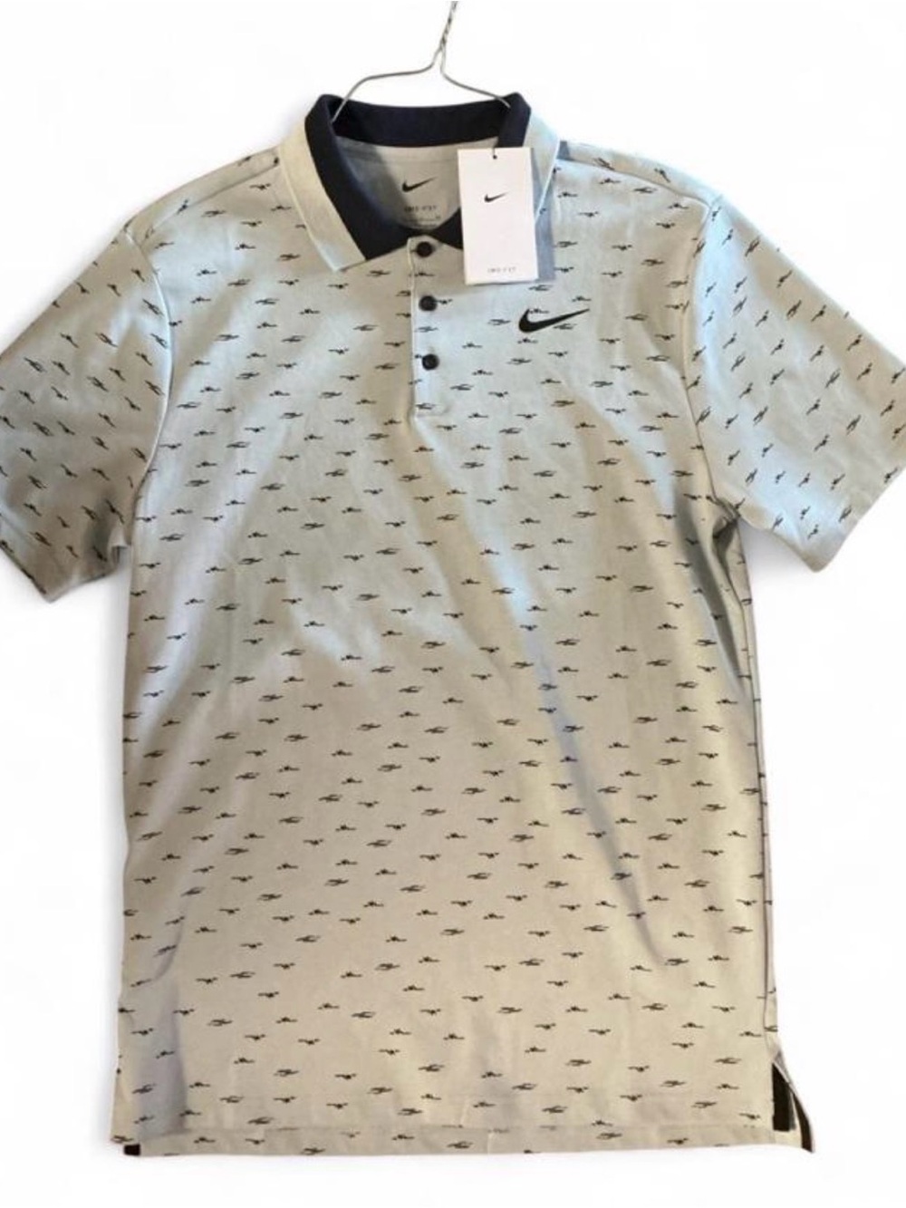 Nike Men’s Light Gray Polo with Black Micro Swoosh Print